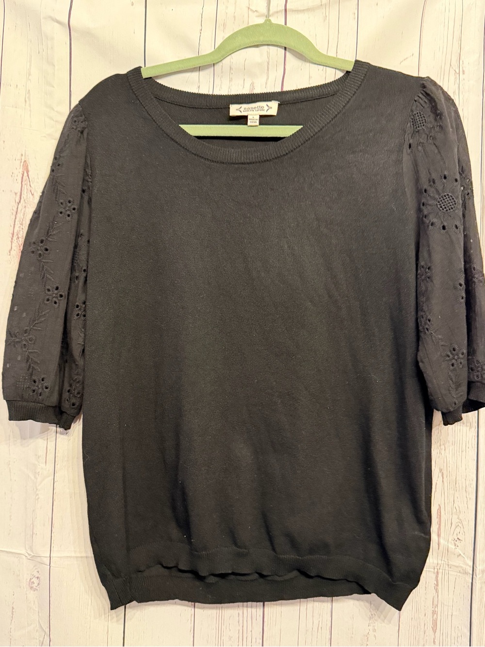 Nanette Lepore Black Eyelet Puff Sleeve Top
